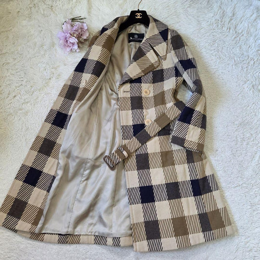 Aquascutum Coat Club Check Asian fit M US size S Beige Brown Authentic