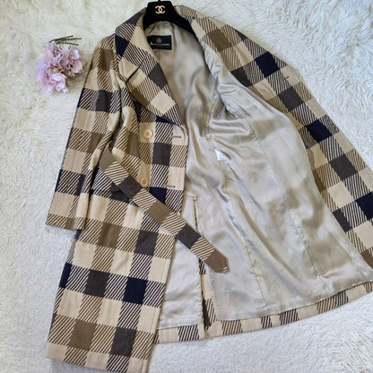 Aquascutum Coat Club Check Asian fit M US size S Beige Brown Authentic