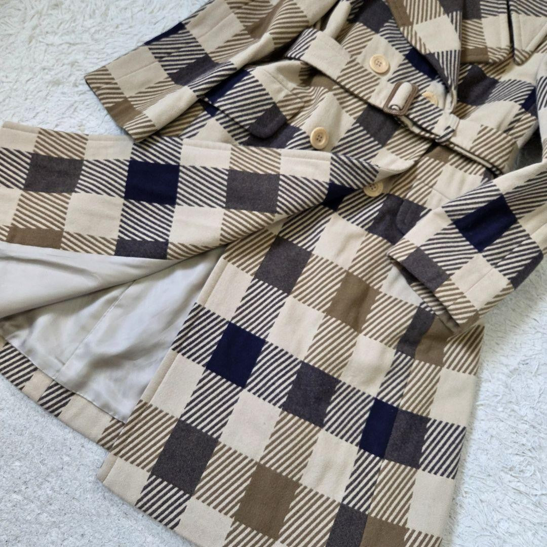 Aquascutum Coat Club Check Asian fit M US size S Beige Brown Authentic