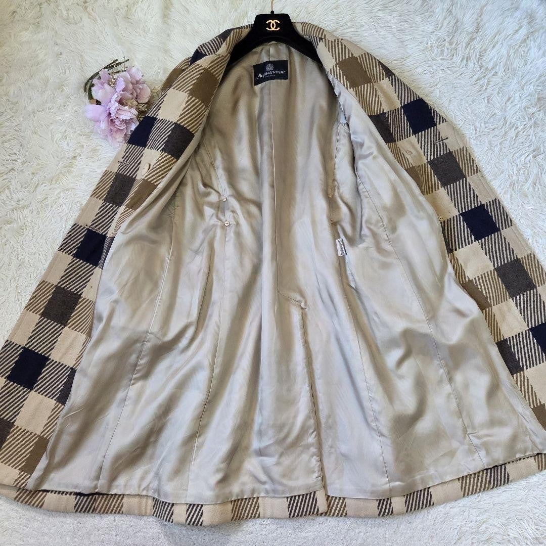 Aquascutum Coat Club Check Asian fit M US size S Beige Brown Authentic
