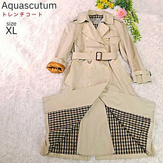 Aquascutum Trench Coat Club Check Asian fit XL US size L Beige Authentic