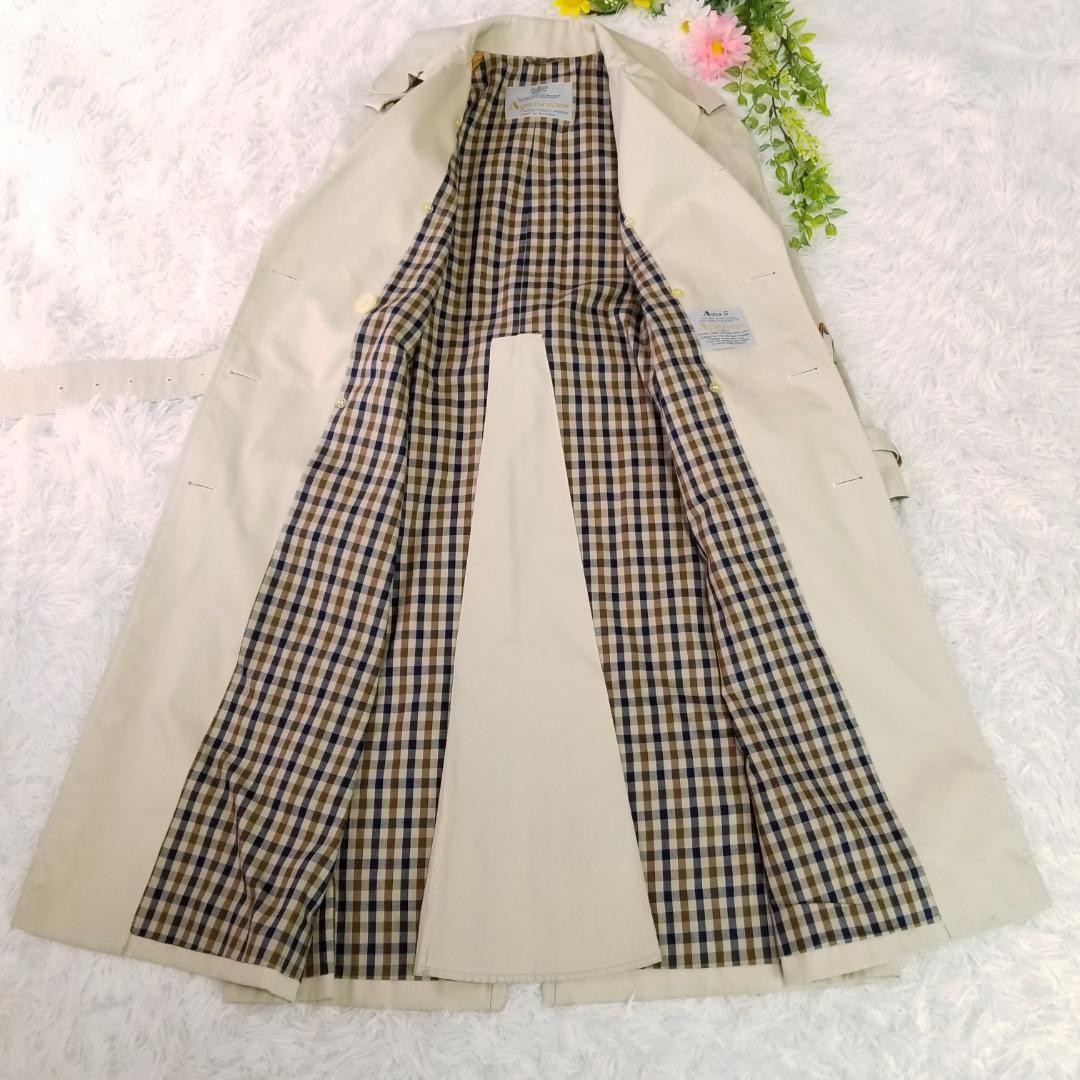 Aquascutum Trench Coat Club Check Asian fit XL US size L Beige Authentic