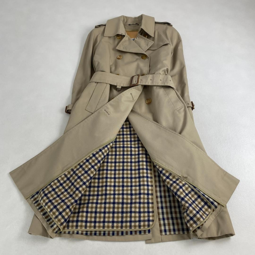Aquascutum Trench Coat Club Check Asian fit L US size M Beige Authentic