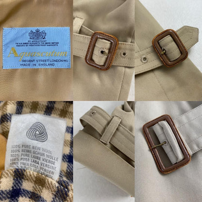 Aquascutum Trench Coat Club Check Asian fit L US size M Beige Authentic