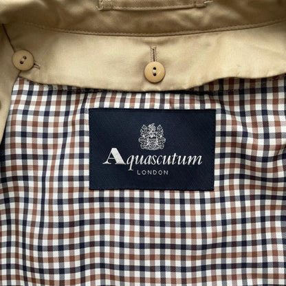 Aquascutum Trench Coat Club Check Asian fit S US size XS Beige Blue Authentic
