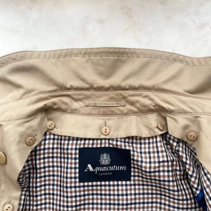 Aquascutum Trench Coat Club Check Asian fit S US size XS Beige Blue Authentic
