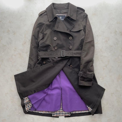 Aquascutum Trench Coat Club Check Asian fit M US size S Brown Purple Authentic