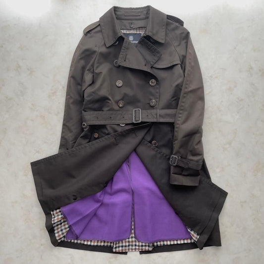Aquascutum Trench Coat Club Check Asian fit M US size S Brown Purple Authentic