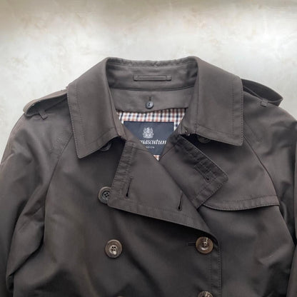 Aquascutum Trench Coat Club Check Asian fit M US size S Brown Purple Authentic