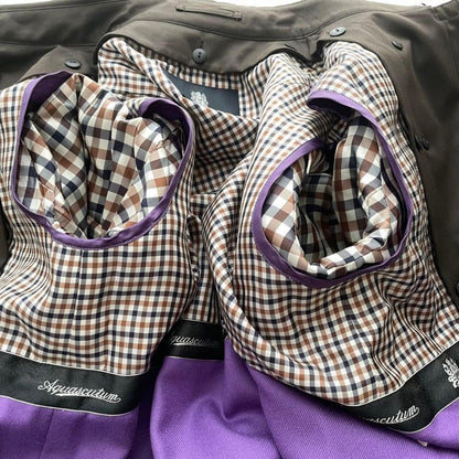 Aquascutum Trench Coat Club Check Asian fit M US size S Brown Purple Authentic