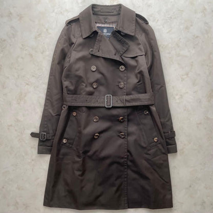 Aquascutum Trench Coat Club Check Asian fit M US size S Brown Purple Authentic
