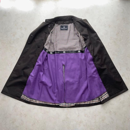 Aquascutum Trench Coat Club Check Asian fit M US size S Brown Purple Authentic