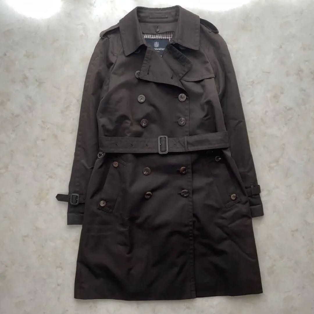 Aquascutum Trench Coat Club Check Asian fit M US size S Brown Purple Authentic