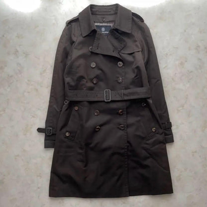 Aquascutum Trench Coat Club Check Asian fit M US size S Brown Purple Authentic