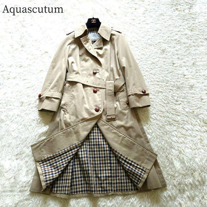 Aquascutum Trench Coat Club Check Asian fit L US size M Beige Authentic
