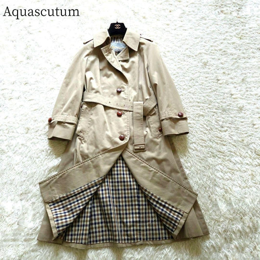 Aquascutum Trench Coat Club Check Asian fit L US size M Beige Authentic