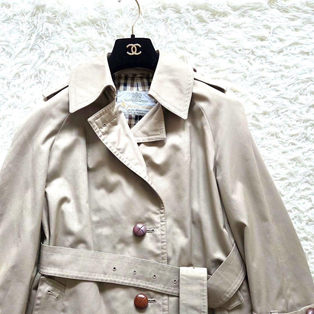 Aquascutum Trench Coat Club Check Asian fit L US size M Beige Authentic