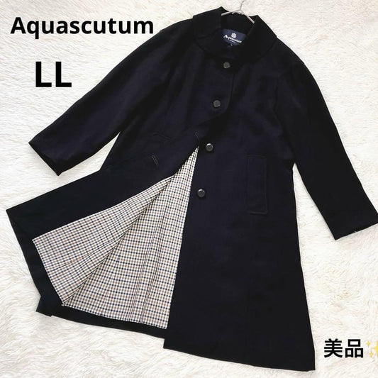 Aquascutum Trench Coat Club Check Asian fit XL US size L Black Authentic