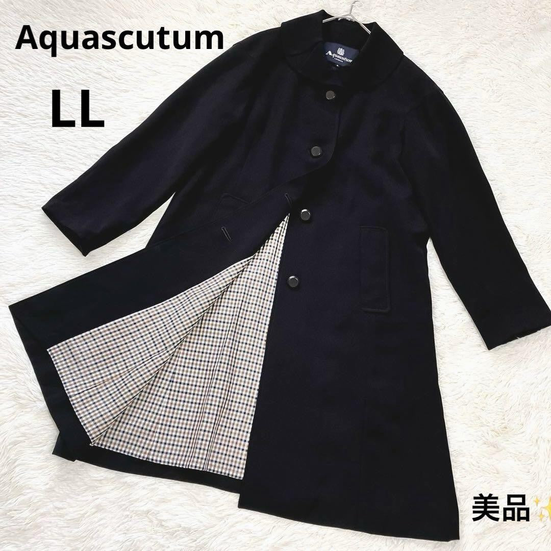Aquascutum Trench Coat Club Check Asian fit XL US size L Black Authentic