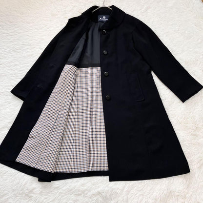 Aquascutum Trench Coat Club Check Asian fit XL US size L Black Authentic