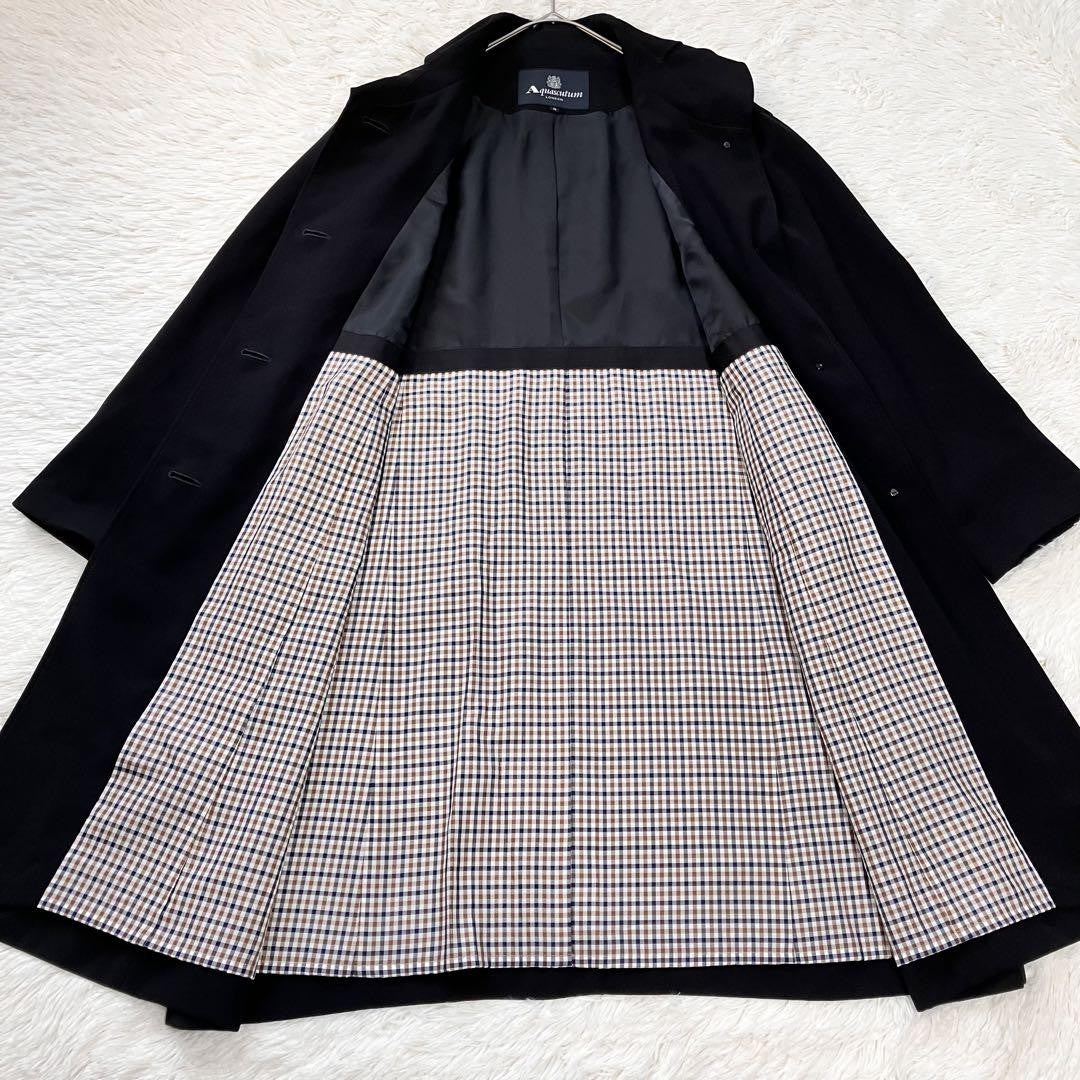 Aquascutum Trench Coat Club Check Asian fit XL US size L Black Authentic