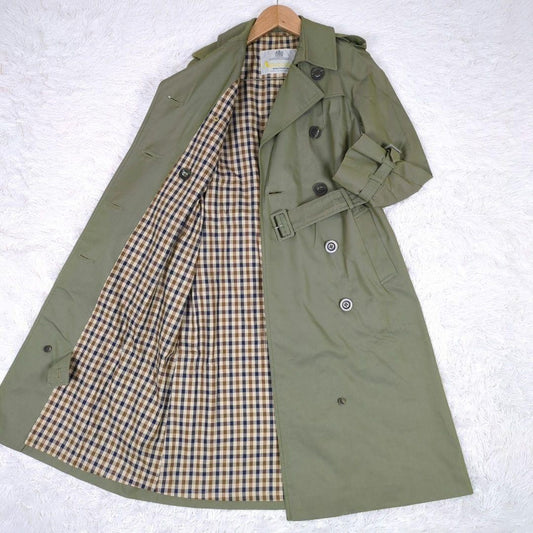 Aquascutum Trench Coat Club Check Asian fit M US size S Khaki Authentic