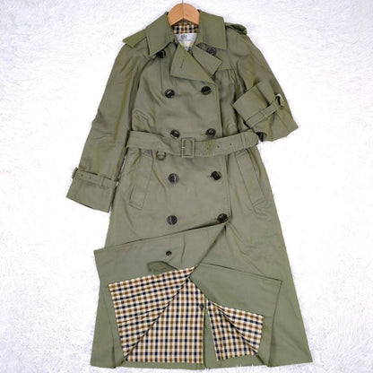 Aquascutum Trench Coat Club Check Asian fit M US size S Khaki Authentic