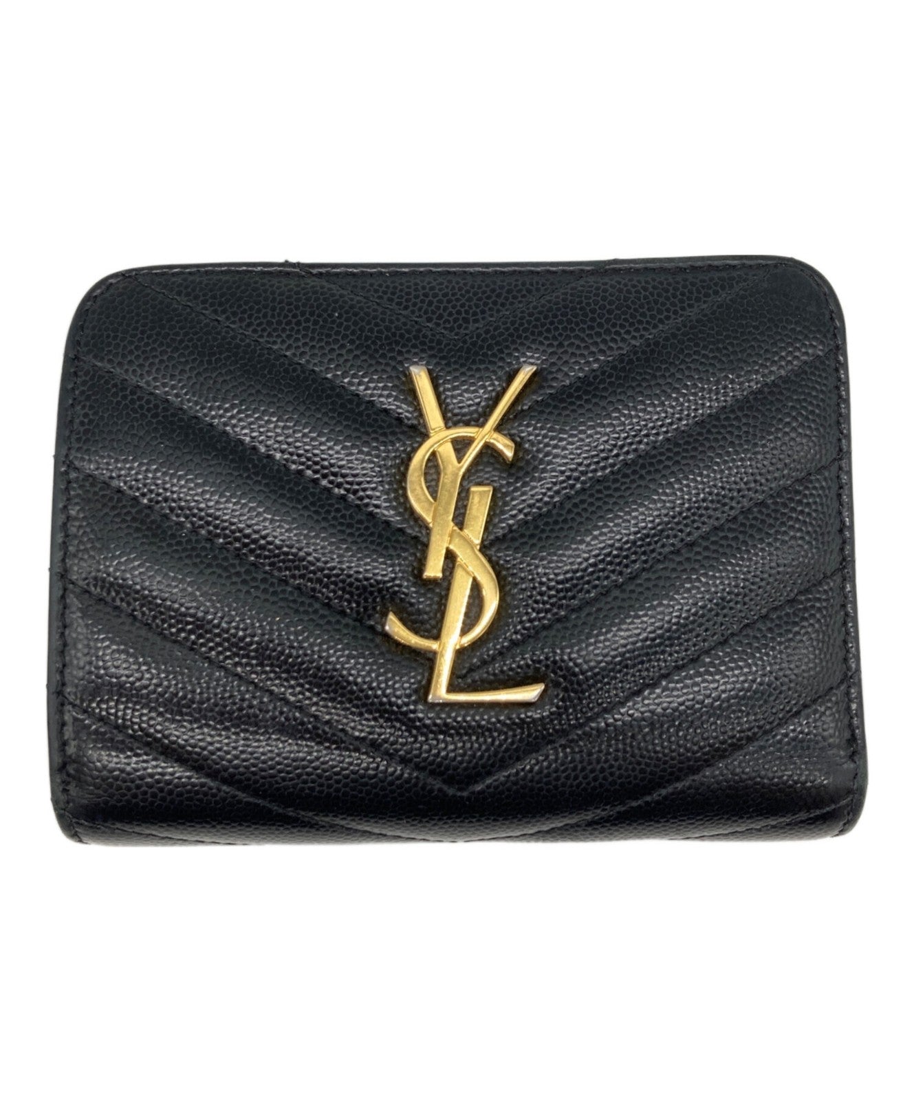 Saint Laurent Paris Wallet Compact Purse YSL Cassandra Black Authentic