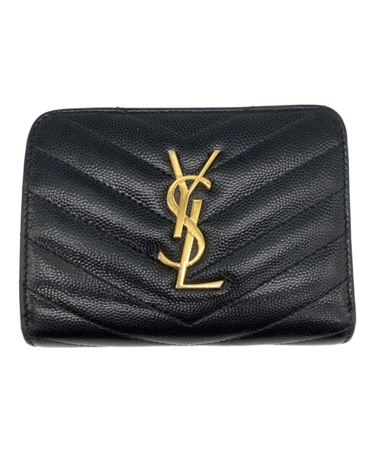 Saint Laurent Paris Wallet Compact Purse YSL Cassandra Black Authentic