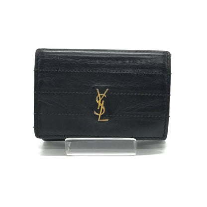 Saint Laurent Tri-fold Wallet Compact Purse YSL Cassandra Black Authentic
