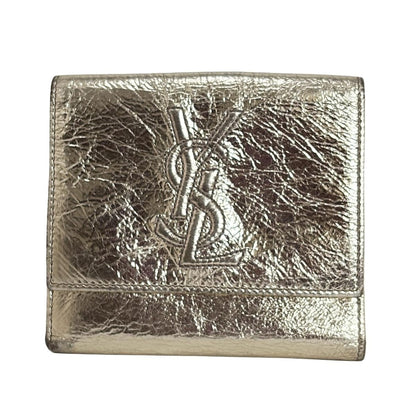 Saint Laurent Bi-fold Wallet Flap Compact Purse YSL Cassandra Gold Authentic
