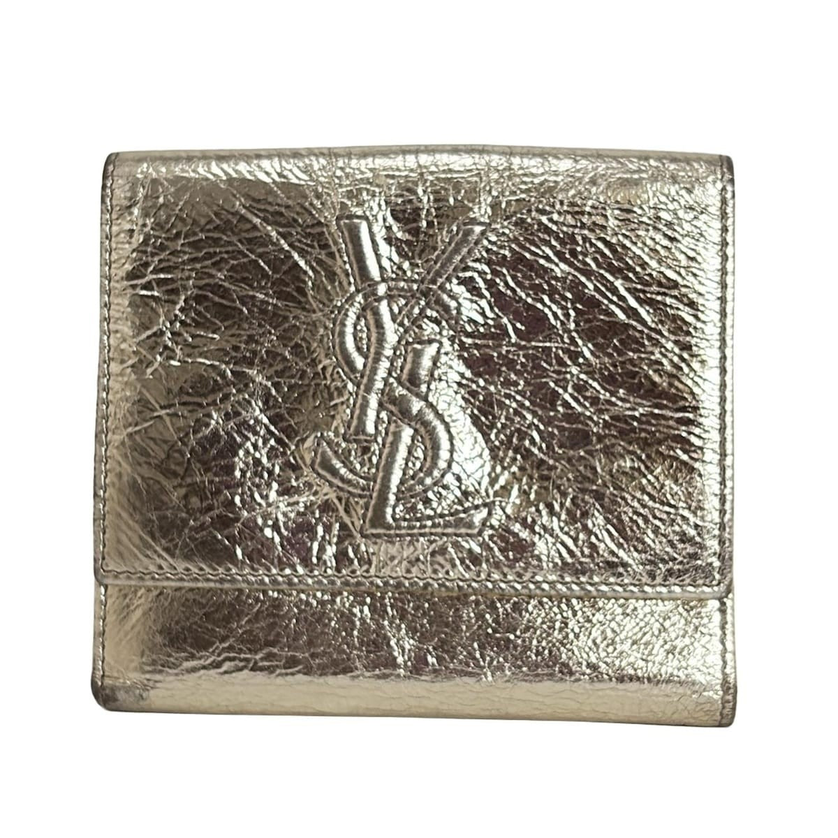 Saint Laurent Bi-fold Wallet Flap Compact Purse YSL Cassandra Gold Authentic