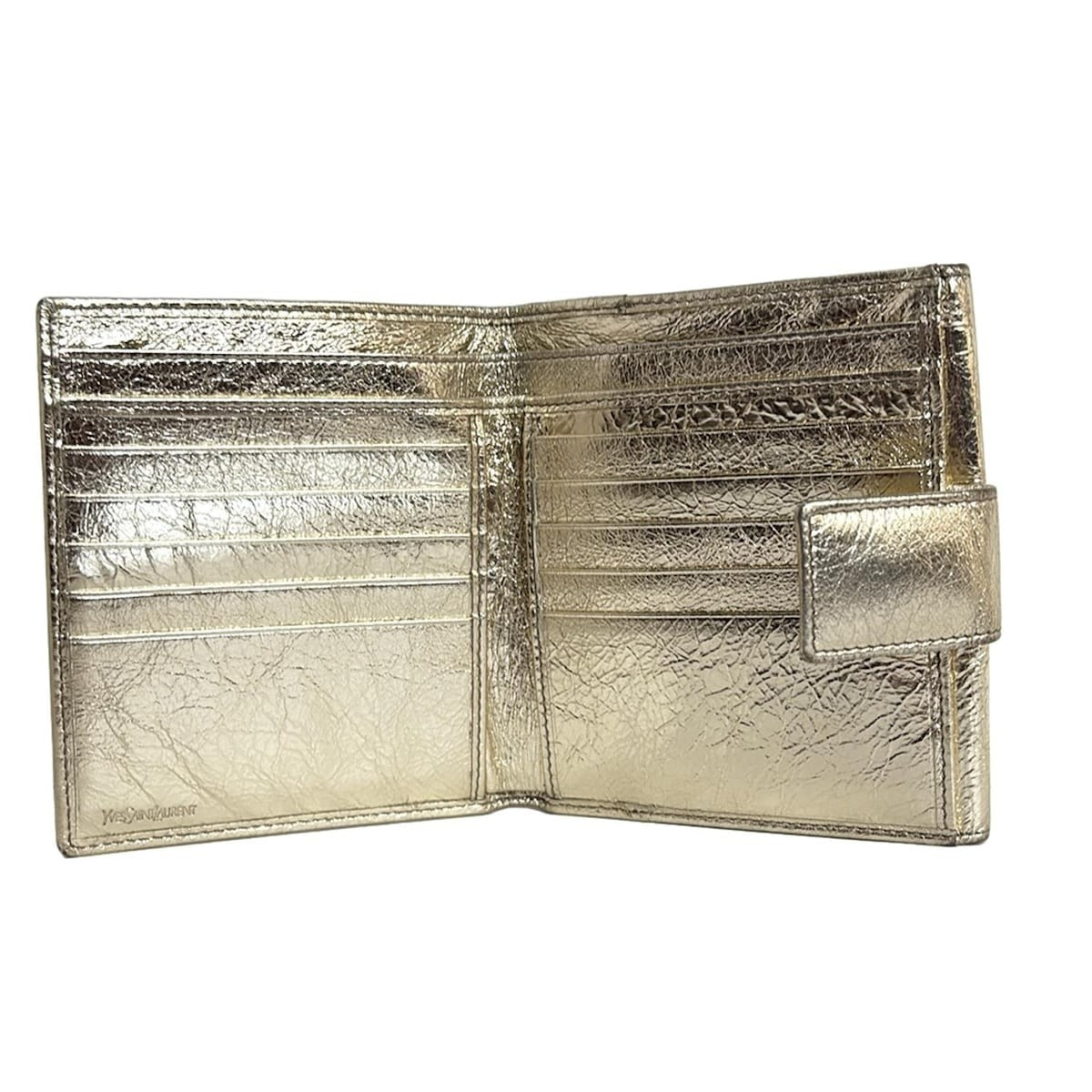 Saint Laurent Bi-fold Wallet Flap Compact Purse YSL Cassandra Gold Authentic