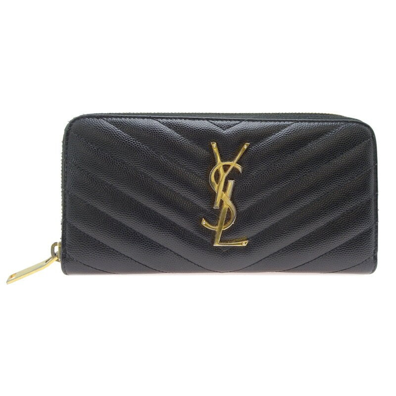 Saint Laurent Round Zip Long Wallet Purse YSL Cassandra Black Authentic