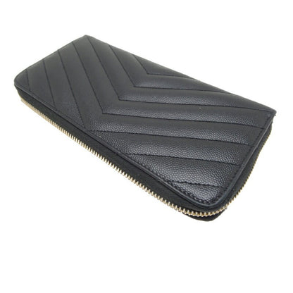 Saint Laurent Round Zip Long Wallet Purse YSL Cassandra Black Authentic