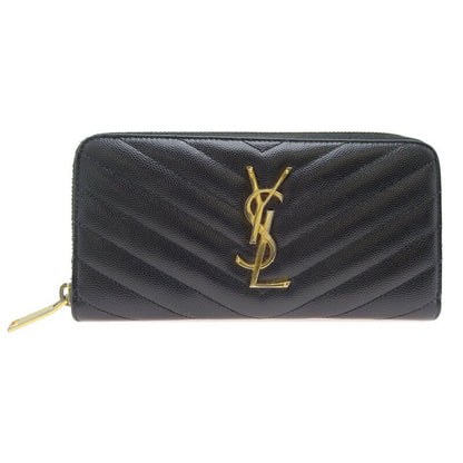 Saint Laurent Round Zip Long Wallet Purse YSL Cassandra Black Authentic