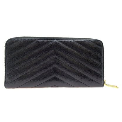 Saint Laurent Round Zip Long Wallet Purse YSL Cassandra Black Authentic