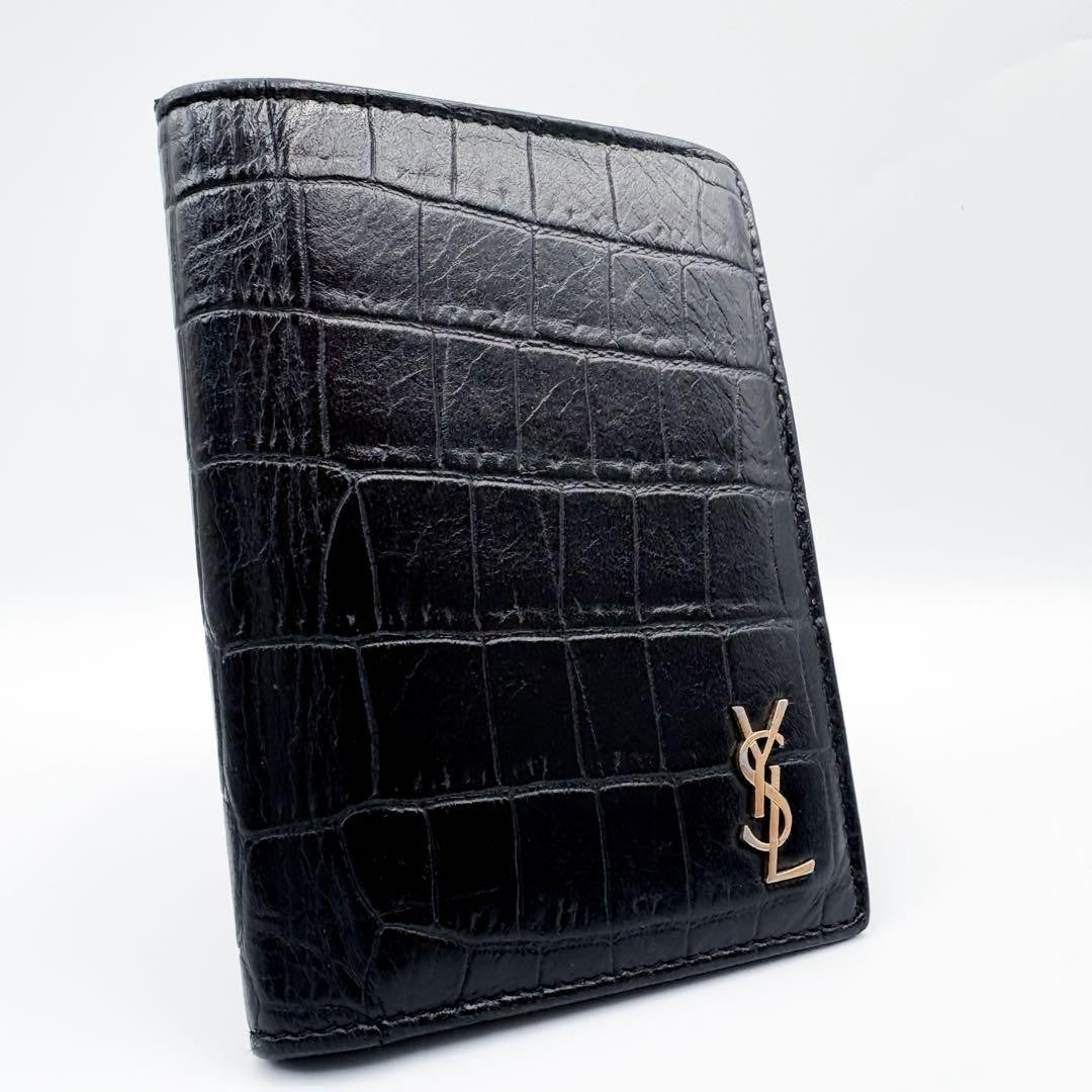 Saint Laurent Bi-fold Wallet Flap Compact Purse YSL Cassandra Black Authentic