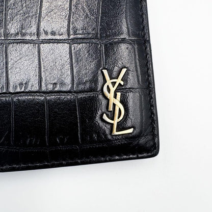 Saint Laurent Bi-fold Wallet Flap Compact Purse YSL Cassandra Black Authentic