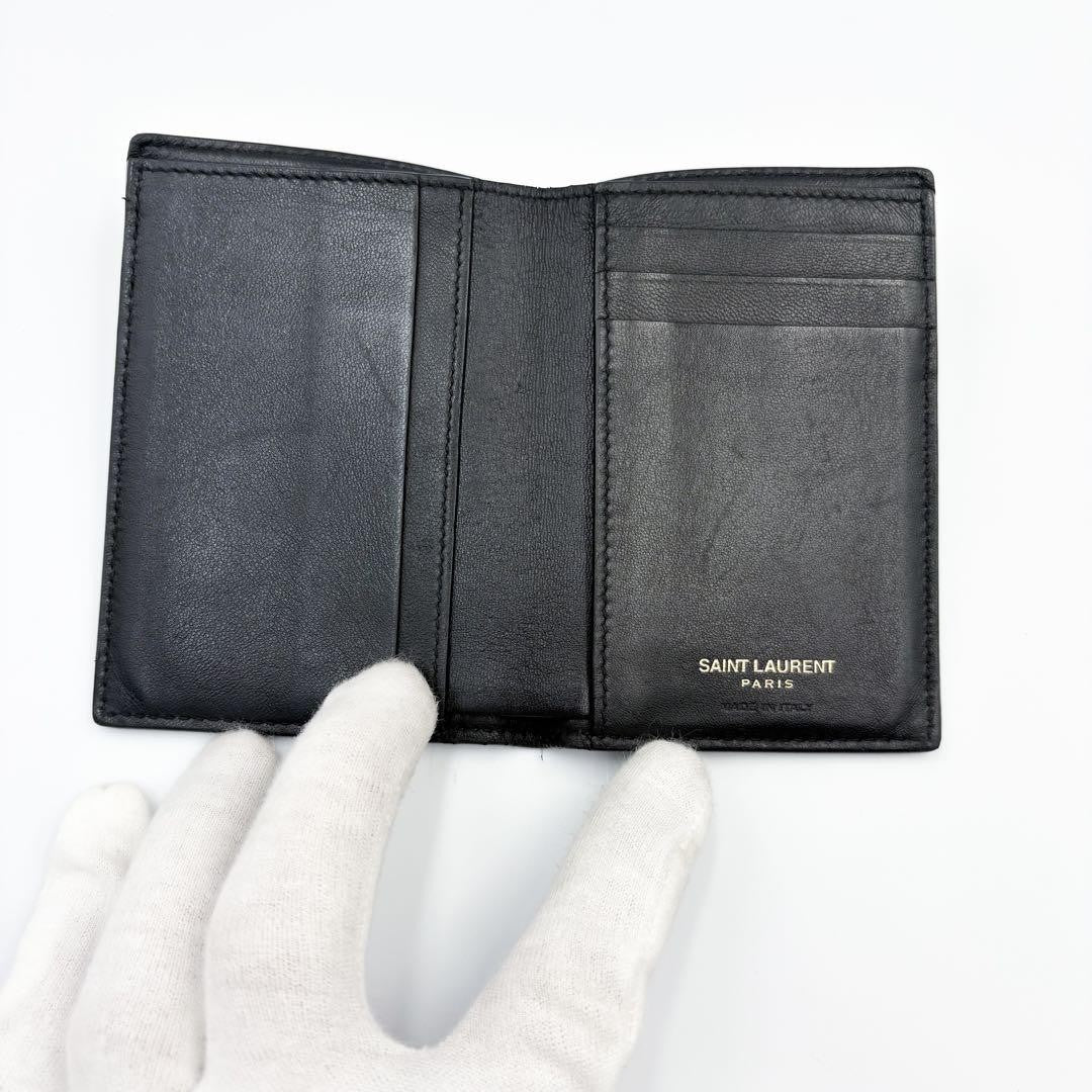 Saint Laurent Bi-fold Wallet Flap Compact Purse YSL Cassandra Black Authentic