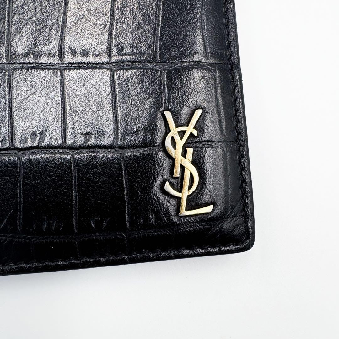 Saint Laurent Bi-fold Wallet Flap Compact Purse YSL Cassandra Black Authentic
