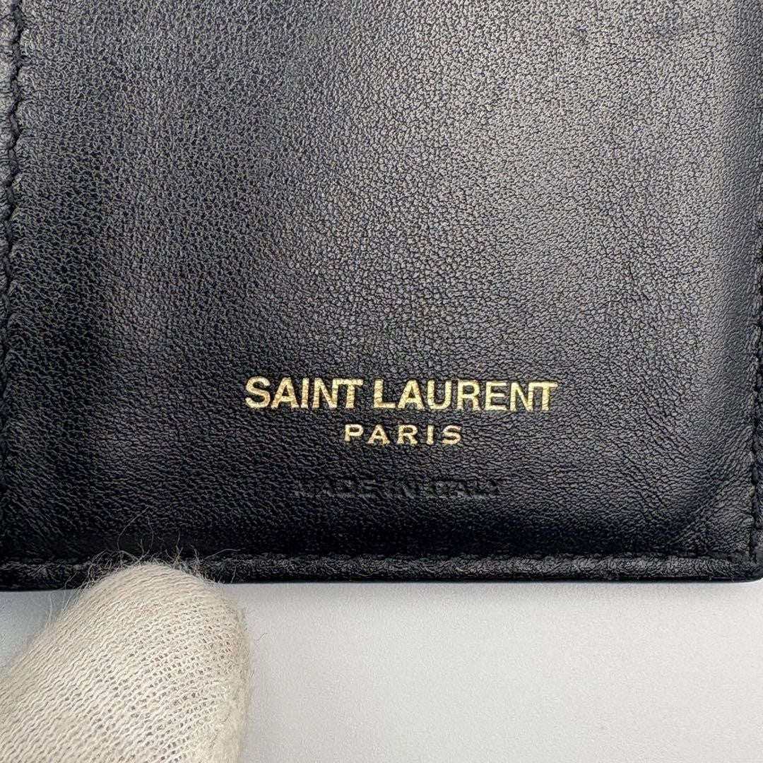 Saint Laurent Bi-fold Wallet Flap Compact Purse YSL Cassandra Black Authentic