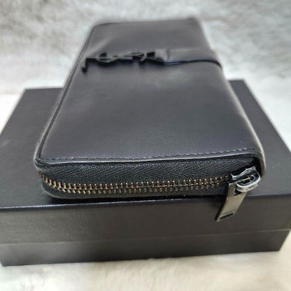 Saint Laurent Round Zip Long Wallet Purse YSL Cassandra Black Authentic