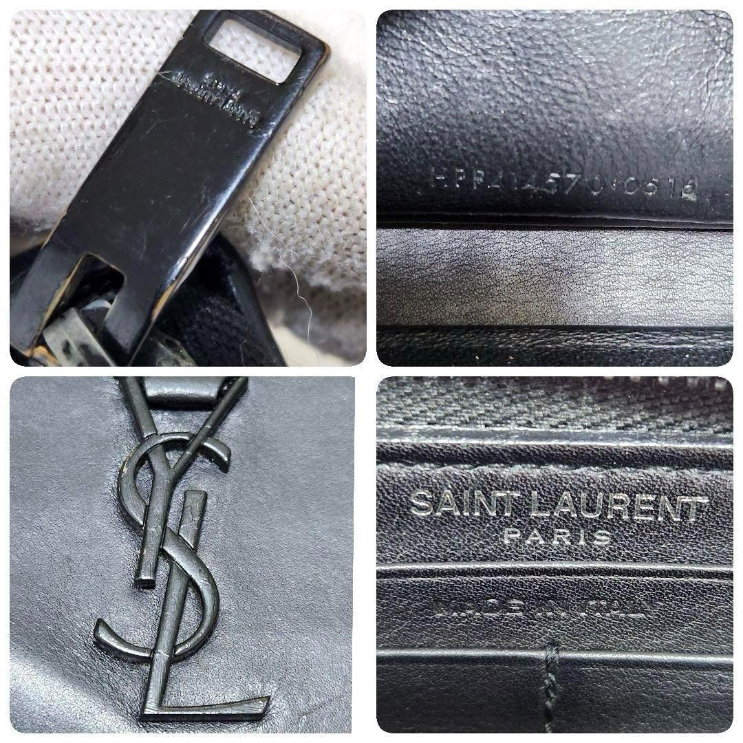 Saint Laurent Round Zip Long Wallet Purse YSL Cassandra Black Authentic