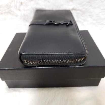 Saint Laurent Round Zip Long Wallet Purse YSL Cassandra Black Authentic