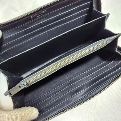 Saint Laurent Round Zip Long Wallet Purse YSL Cassandra Black Authentic