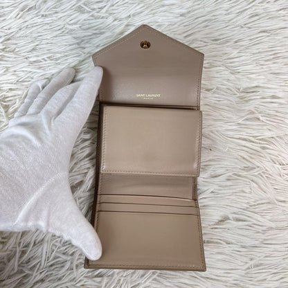 Saint Laurent Tri-fold Wallet Compact Purse YSL Cassandra Pink Beige Authentic