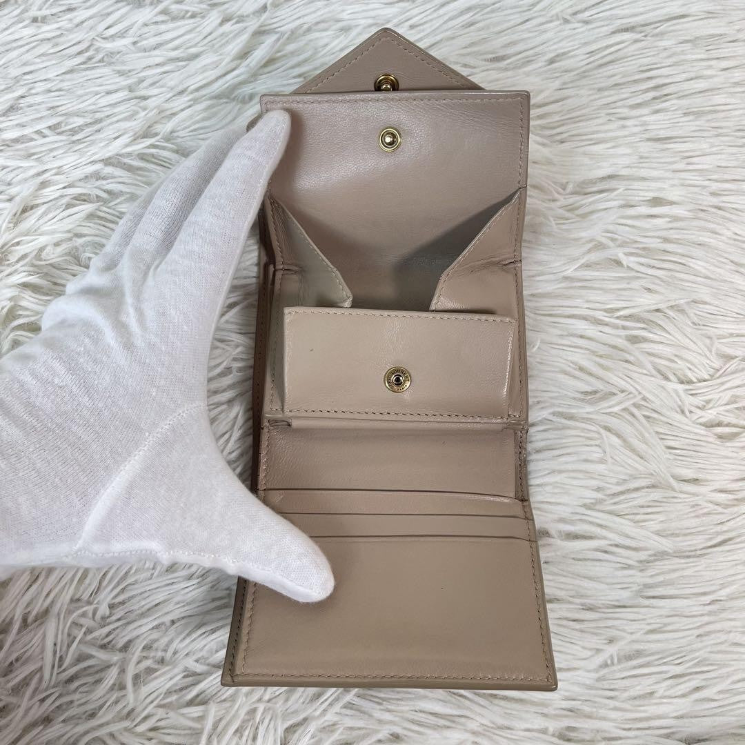Saint Laurent Tri-fold Wallet Compact Purse YSL Cassandra Pink Beige Authentic