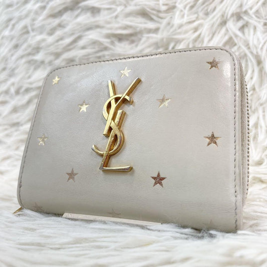 Saint Laurent Bi-fold Wallet Flap Compact Purse YSL Cassandra Cream Authentic