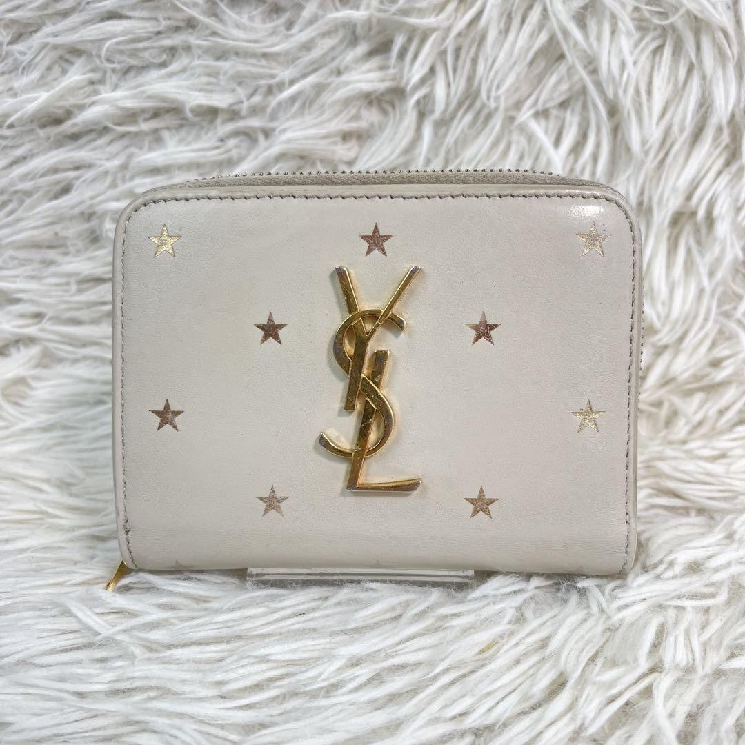 Saint Laurent Bi-fold Wallet Flap Compact Purse YSL Cassandra Cream Authentic